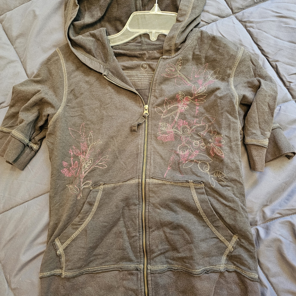 Kids Floral Hoodie - Gray with Pink Accents